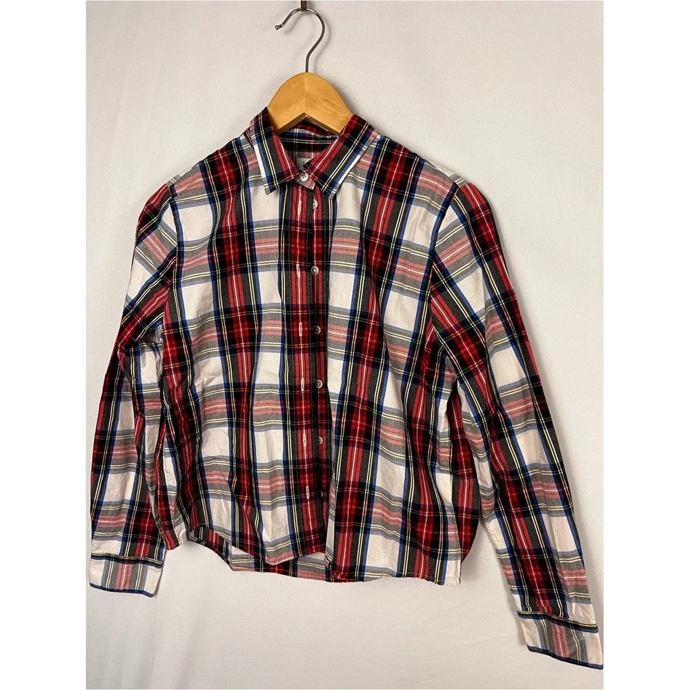 J. Crew Women's Red & White‎ Plaid Tartan model Button Down Shirt XS